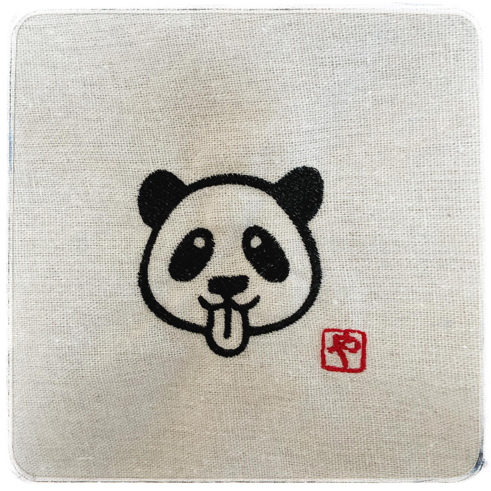 パンダ刺繍のナチュラル巾着　生成りコットンの小物入れ・コスメポーチ・バッグ整理袋　名入れ可 | 5枚目