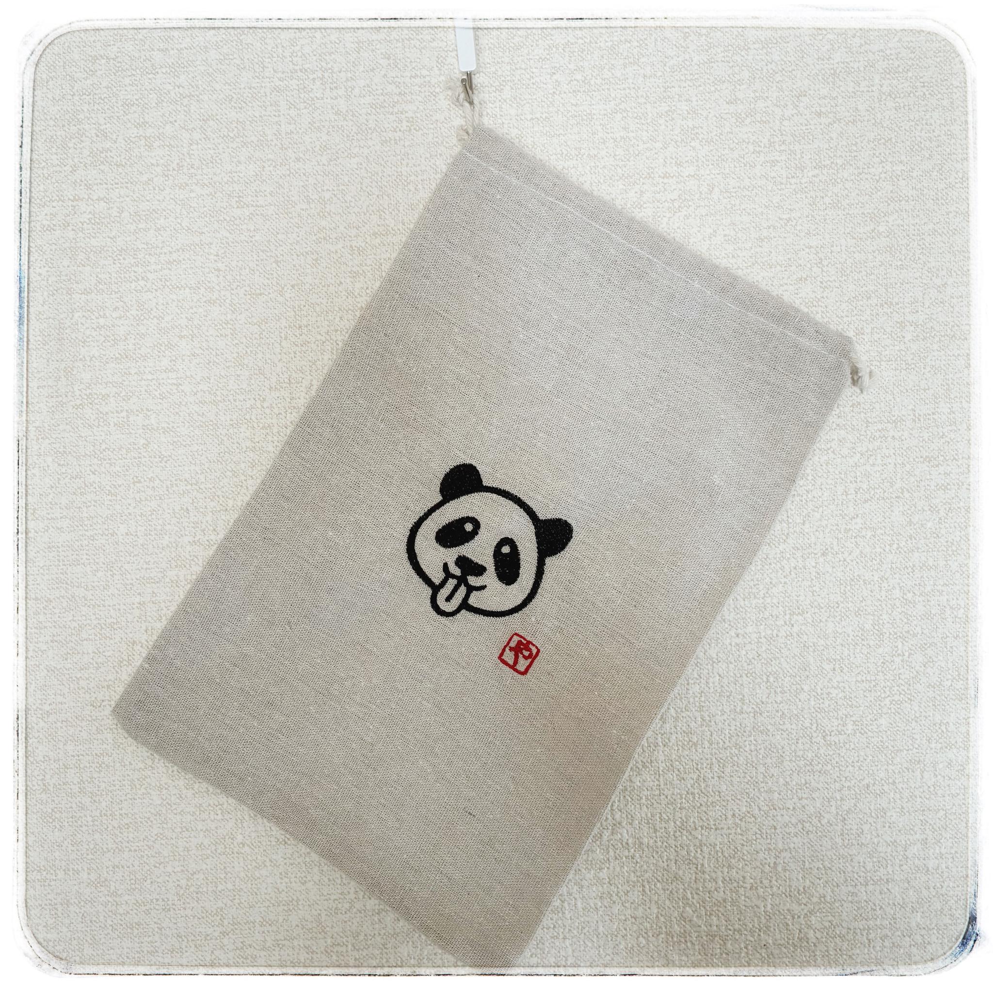 パンダ刺繍のナチュラル巾着　生成りコットンの小物入れ・コスメポーチ・バッグ整理袋　名入れ可 | 6枚目