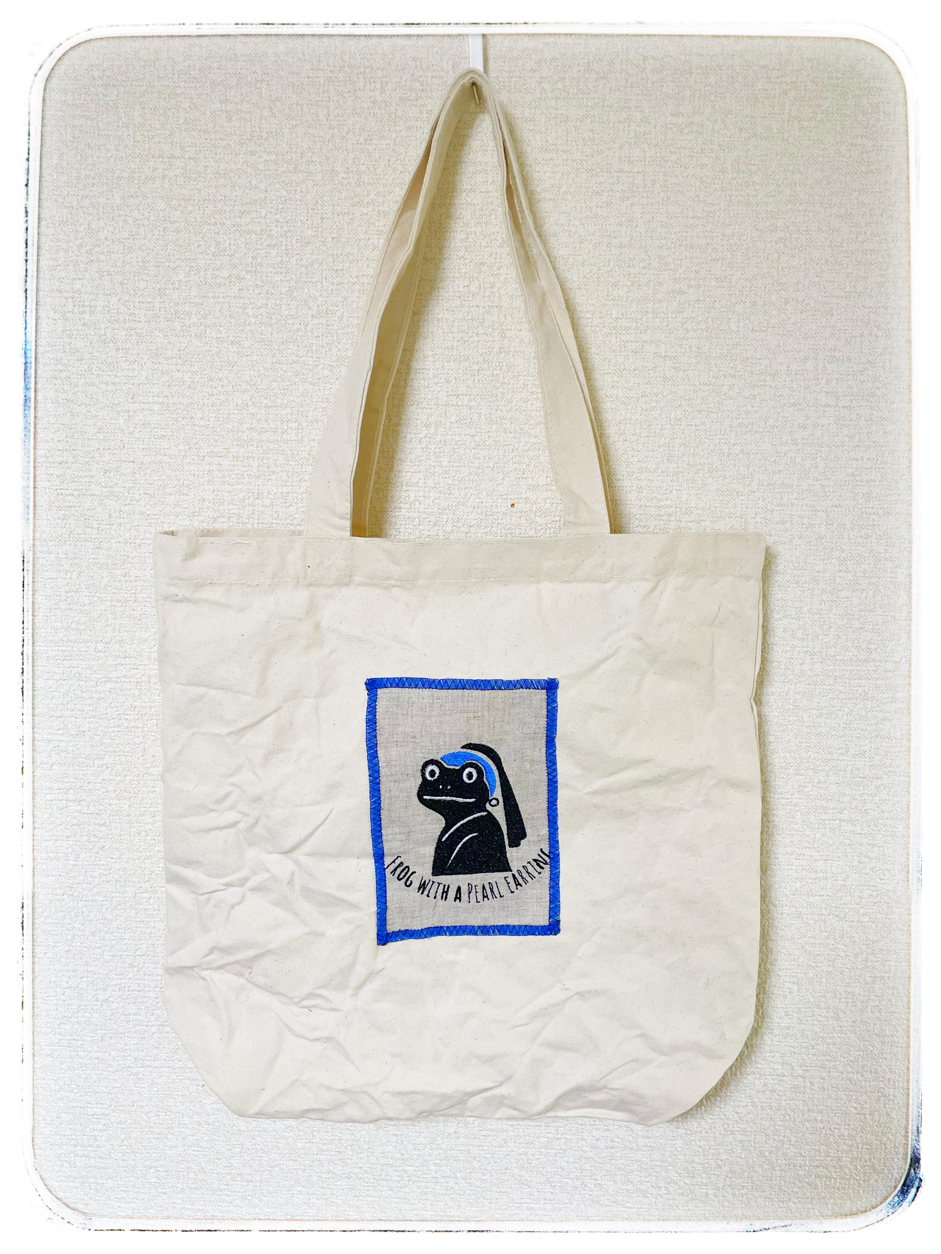 真珠の耳飾りのカエルのシワ加工トート(青いターバンの少女)