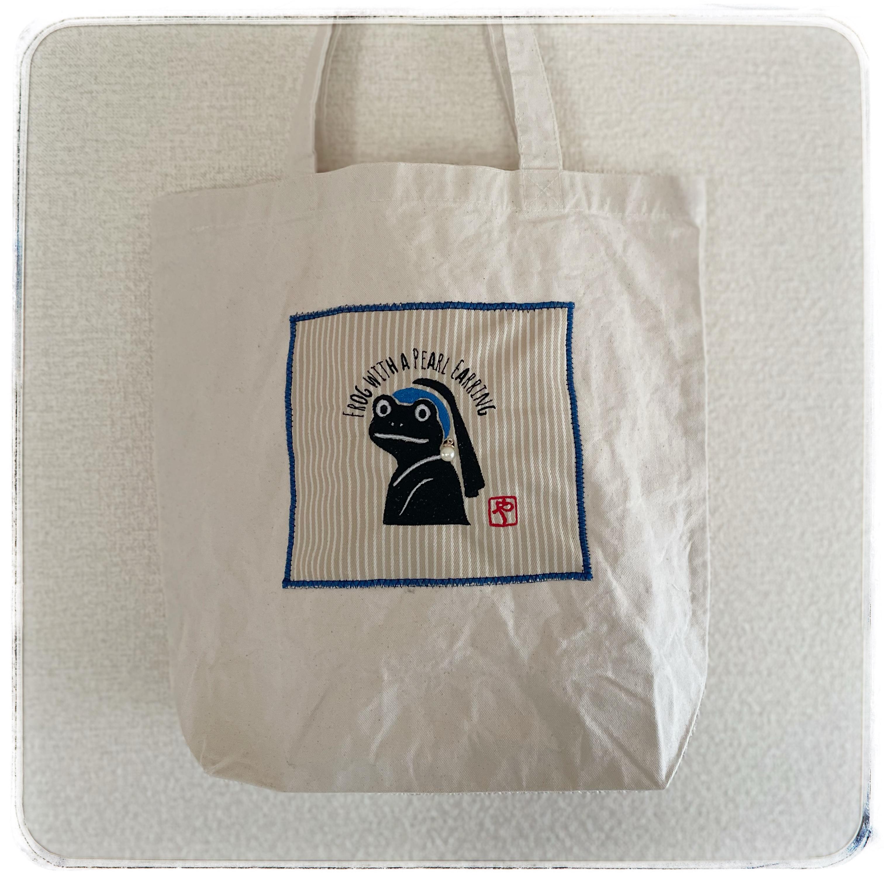 真珠の耳飾りのカエルのシワ加工トート(青いターバンの少女)