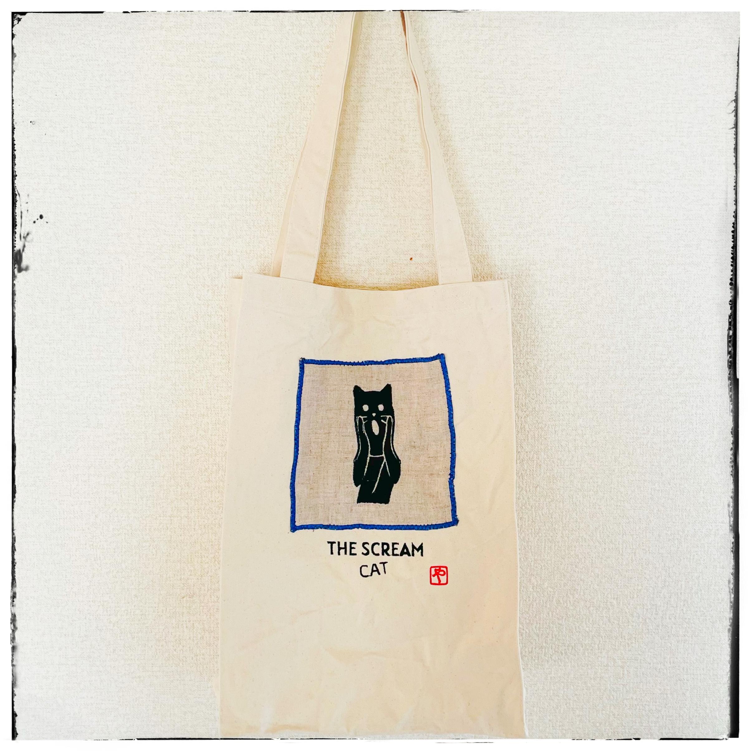 ムンク"叫び"猫ペーパーバッグ型トート キャンバス ショッパートート 紙袋 アートバッグ