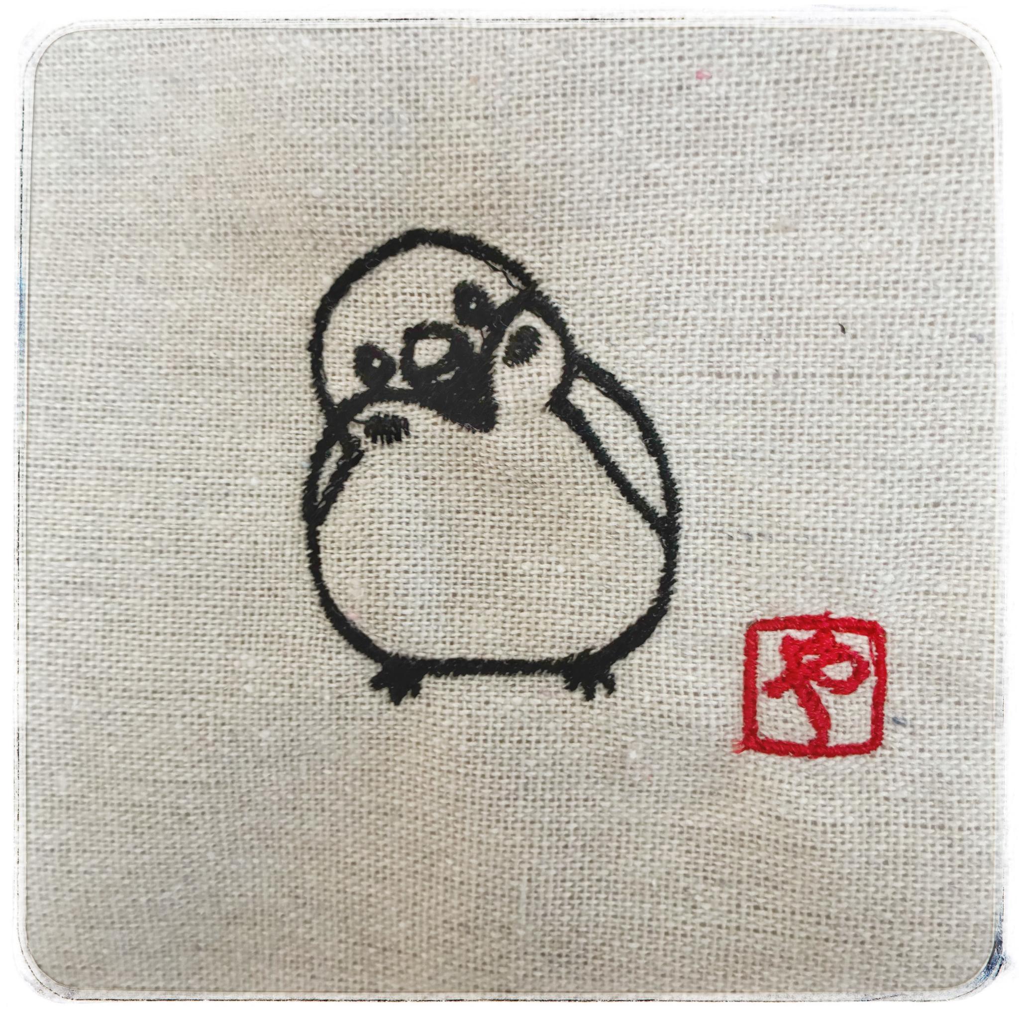 雀の刺繍巾着 スズメのナチュラル系小物入れ 名入れ可 | 2枚目