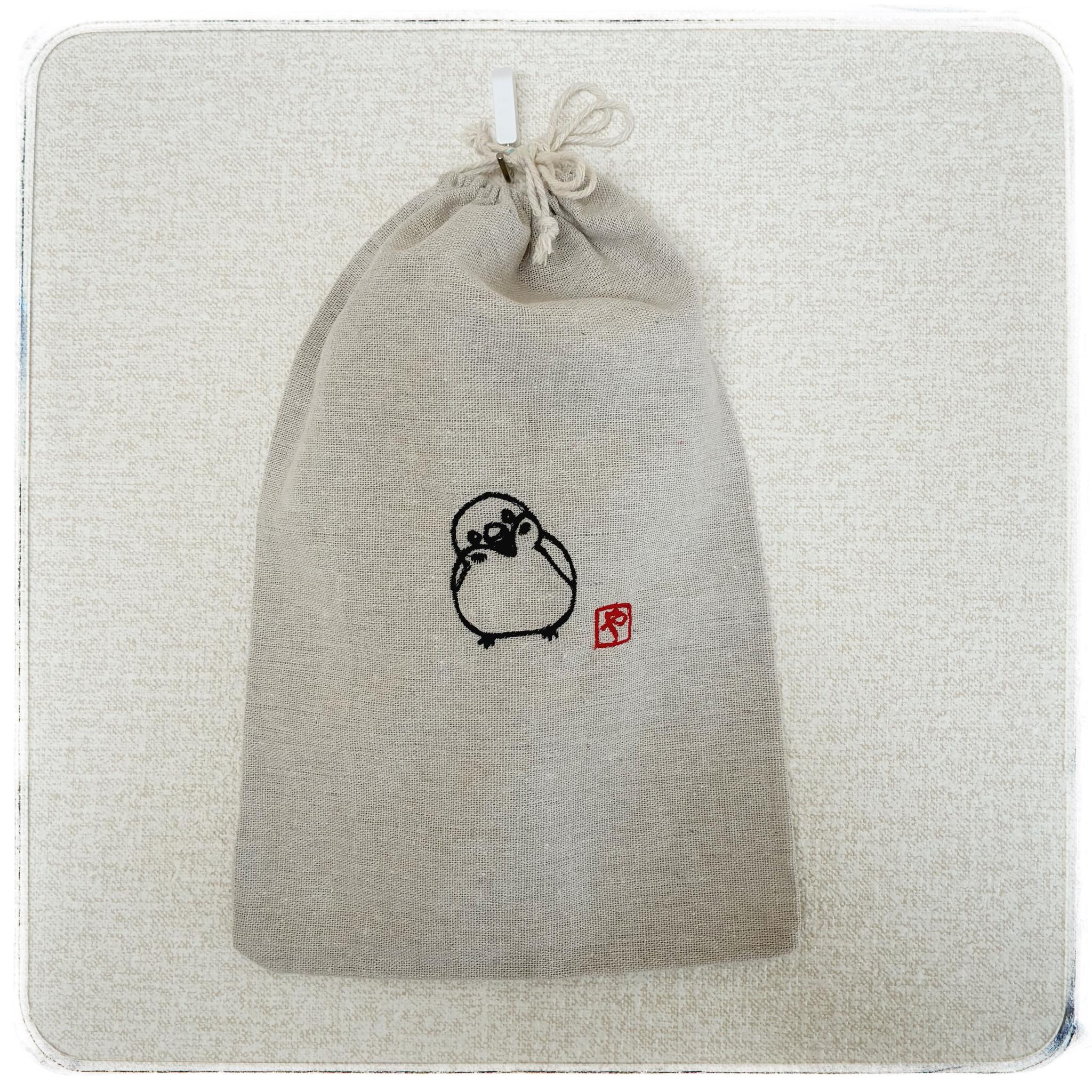 雀の刺繍巾着 スズメのナチュラル系小物入れ 名入れ可 | 3枚目